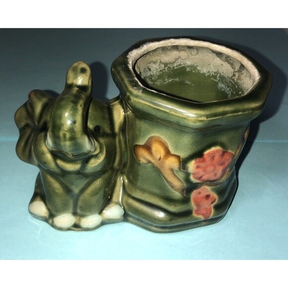 Vintage Occupied Japan- Green Elephant Vase/Planter/Trinket Dish Excellent - Picture 7 of 7